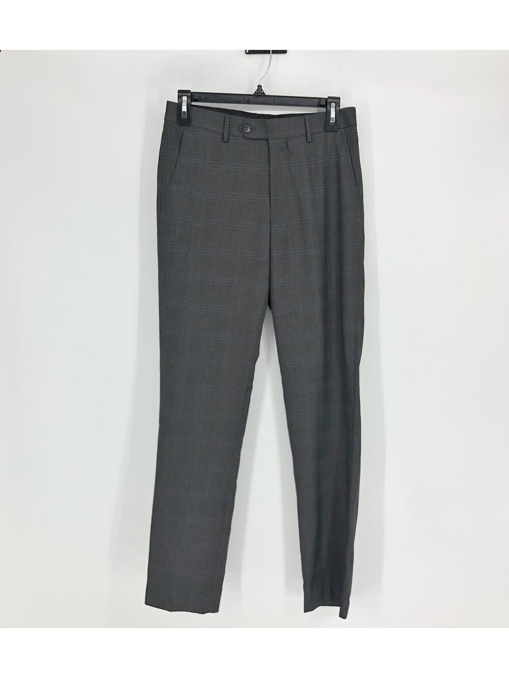 ZNT18 Mens Dress Pants Size 29 Flat Front Gray Plaid  NWOT